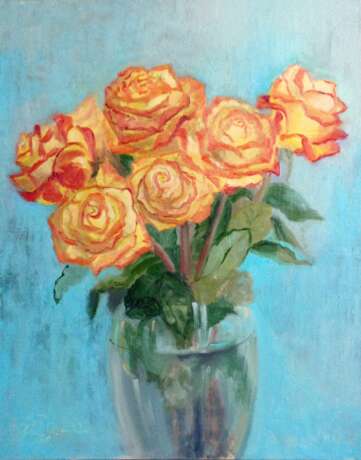 Gemälde „Rosen.“, Leinwand, Ölfarbe, Neoimpressionismus, Landschaftsmalerei, 2020 - Foto 1