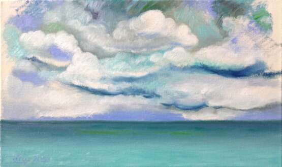 Gemälde „Wolken“, Leinwand, Ölfarbe, Neoimpressionismus, Landschaftsmalerei, 2020 - Foto 1