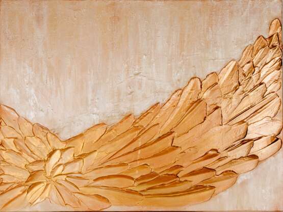 Интерьерная картина, Картина «GOLDEN WINGS фактурная акриловая абстракция», Льняная ткань, Акриловые краски, Абстрактный экспрессионизм, 2020 г. - фото 1