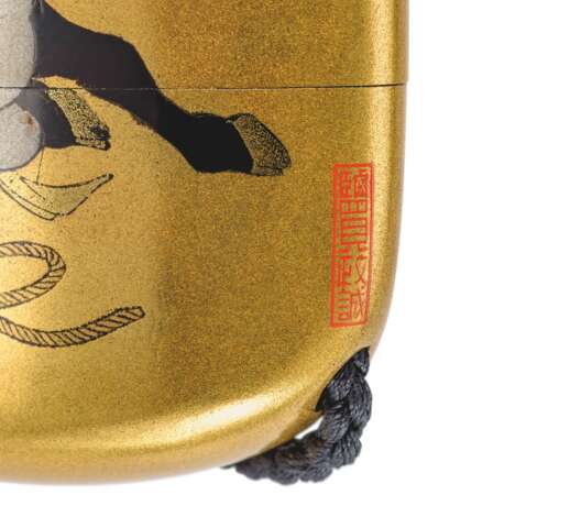 Masanari, Shiomi. A SMALL TWO-CASE GOLD LACQUER INRO WITH A HERDBOY AND OX - photo 3
