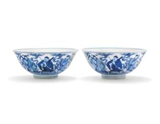 TWO CHINESE BLUE AND WHITE ‘EIGHT IMMORTALS’ BOWLS 