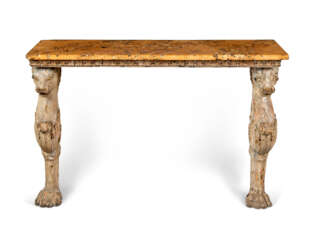 A REGENCY WHITE-PAINTED AND PARCEL-GILT WOOD AND COMPOSITION CONSOLE