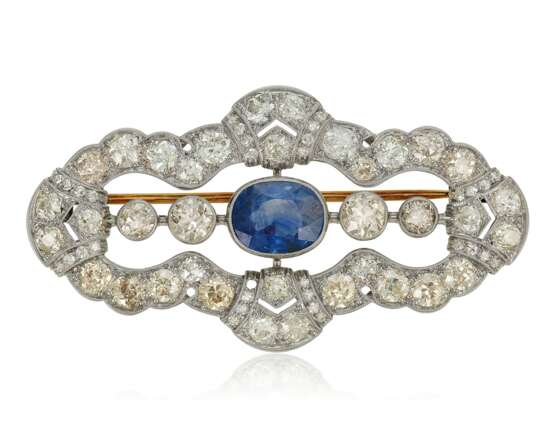 SAPPHIRE AND DIAMOND BROOCH WITH GIA REPORT - photo 1