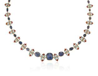 SAPPHIRE AND ENAMEL NECKLACE WITH GIA REPORT