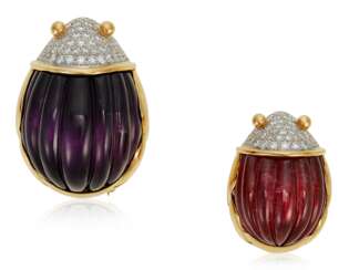 PAIR OF TIFFANY & CO. MULTI-GEM AND DIAMOND BUG BROOCHES