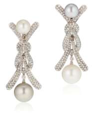 MOUAWAD CULTURED PEARL AND DIAMOND EARRINGS