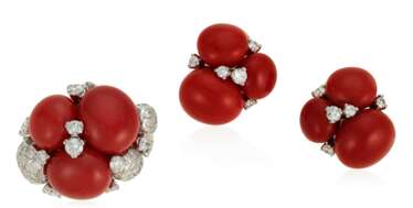 POMELLATO CORAL AND DIAMOND RING AND EARRINGS