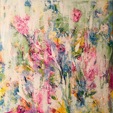 Design Gemälde „Blumengefühle“, Karton, Acrylfarbe, Abstractionismus, Landschaftsmalerei, 2020 - Foto 1