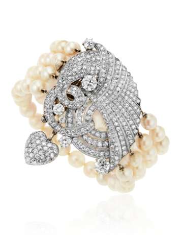 CULTURED PEARL AND DIAMOND BRACELET WITH GIA REPORT - photo 1