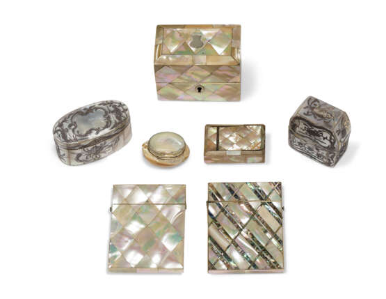 SEVEN MOTHER-OF-PEARL, ABALONE AND IVORY DECORATIVE BOXES - photo 1