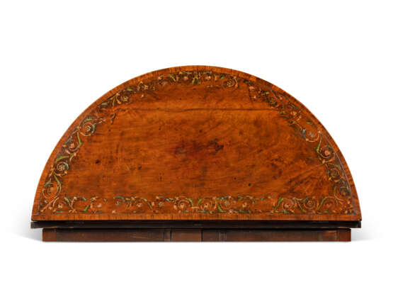 A LATE GEORGE III POLYCHROME-DECORATED AND ROSEWOOD-CROSSBANDED MAHOGANY DEMI-LUNE CARD TABLE - фото 2
