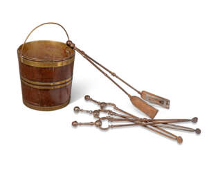 A GEORGE III BRASS-BOUND MAHOGANY PEAT BUCKET