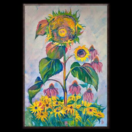 Design Painting, Painting “Sunflower in Echinacea”, Wood, Oil paint, Impressionist, Still life, 2019 - photo 1