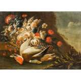 MALER/IN des 17./18. Jahrhundert, "Stillleben mit erlegten Vögeln vor Blumenbouquet", - photo 1