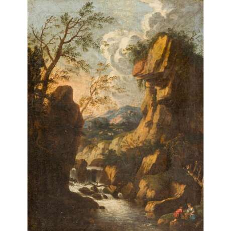ROSA, Salvator, ATTRIBUIERT/UMKREIS (1615-1673), "Ideallandschaft mit Fluss zwischen Felsen", - фото 1
