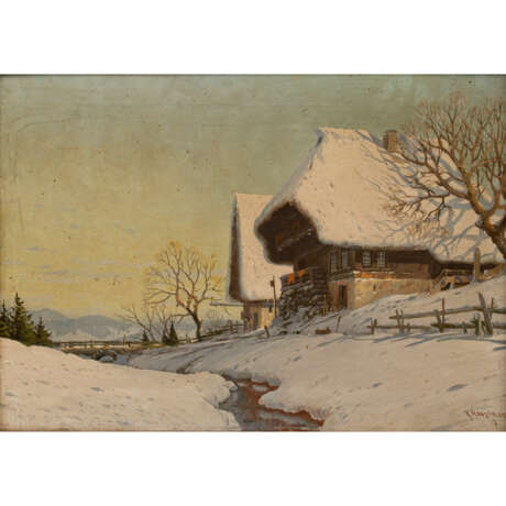 HAUPTMANN, KARL (Freiburg/Br. 1880-1947 Herzogenhorn), "Verschneite Häuser im Schwarzwald", - Foto 1