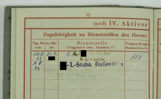 Wehrpaß eines volksdeutschen Rumänen und Angehörigen des KZ Wachpersonals von Lublin und Flossenbürg. - Foto 1