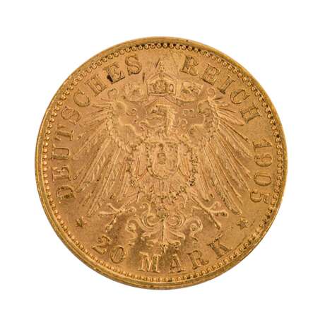 Deutsches Kaiserreich, Sachsen - 20 Mark 1905/E, König Friedrich August, - Foto 2