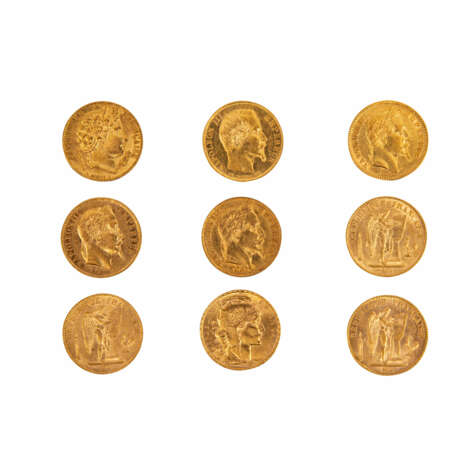 Frankreich - Sammlung von 9 x 20 Francs ex 1851/1912, GOLD, - photo 1