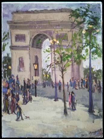 Gemälde „Pariser am Arc de Triomphe“, Siehe Beschreibung, Impressionismus, Landschaftsmalerei, 2019 - Foto 1