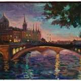Gemälde „Sonnenuntergang über der Seine“, Siehe Beschreibung, Impressionismus, Landschaftsmalerei, 2019 - Foto 1