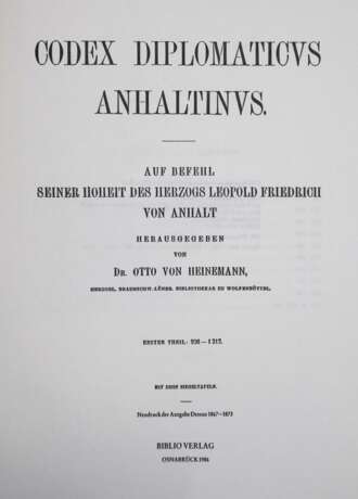 Codex Diplomaticus Anhaltinus. - photo 1