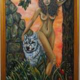 Женщина и волк Wood Oil paint Realism Nude art 2014 - photo 1