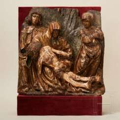 Relieftafel mit Darstellung der Beweinung Christi, flämisch, spätes 15. Jahrhundert