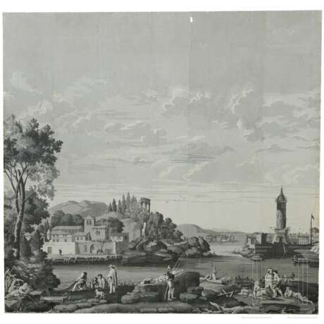 Grisaille Panorama-Tapete, wohl Dufour et Cie Grisaille, 19. Jahrhundert - Foto 1