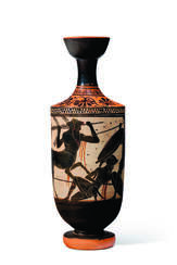 AN ATTIC WHITE-GROUND BLACK-FIGURED LEKYTHOS