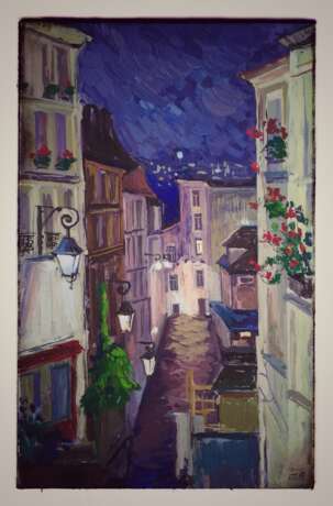 Gemälde „Nachtstraße von Montmartre“, Siehe Beschreibung, Impressionismus, Landschaftsmalerei, 2019 - Foto 1