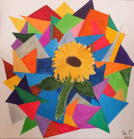 Design Gemälde „Sonnenblume“, Leinen, Gemischte Technik, Expressionismus, 2020 - Foto 1