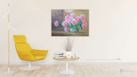 Design Painting “Bouquet of peonies in a white vase”, Canvas on the subframe, Oil paint, Contemporary art, Landscape painting, 2004 - photo 1