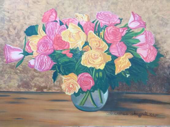 Design Painting “Bouquet of peonies in a white vase”, Canvas on the subframe, Oil paint, Contemporary art, Landscape painting, 2004 - photo 3