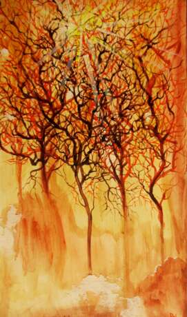 Painting “The red trees”, Board, Oil paint, Neo-impressionism, Landscape painting, 2020 - photo 1