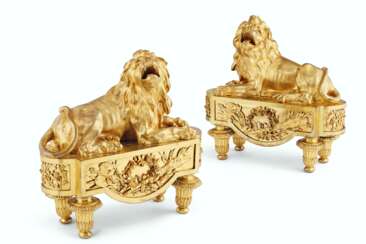 A PAIR OF LATE LOUIS XV ORMOLU CHENETS