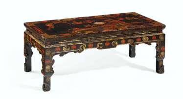 A CHINESE BLACK, POLYCHROME AND GILT-LACQUER LOW TABLE