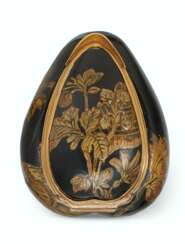 A LOUIS XV GOLD-MOUNTED GILT AND BLACK LACQUER HEART-SHAPED ...