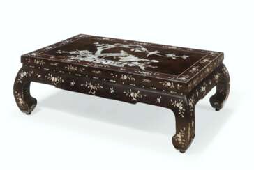 A CHINESE MOTHER-OF-PEARL-INLAID BROWN LACQUER LOW TABLE