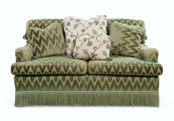 A SILK FLAMESTITCH VELVET UPHOLSTERED TWO-SEAT SOFA - фото 1
