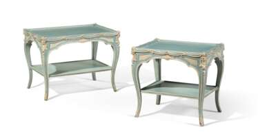 A PAIR OF LOUIX XV STYLE BLUE AND CREAM-PAINTED LOW TABLES