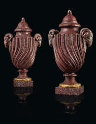 A PAIR OF LATE LOUIS XV ORMOLU-MOUNTED PORPHYRY VASES AND CO...
