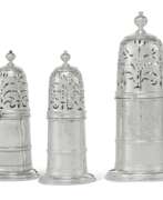 Перечница. A SET OF THREE QUEEN ANNE SILVER CASTERS