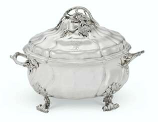 A GERMAN SILVER TWO-HANDLED SOUP TUREEN AND COVER
