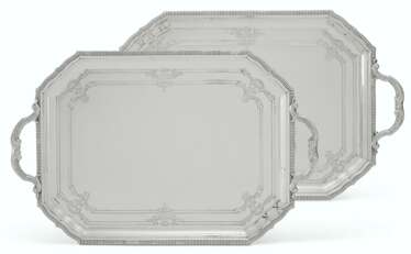 A PAIR OF FRENCH SILVER TWO-HANDLED TRAYS