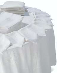A GROUP OF PORTHAULT WHITE ON WHITE TABLE LINENS EMBROIDERED...
