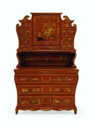 A SOUTH EUROPEAN SCARLET AND GILT-JAPANNED SECRETAIRE