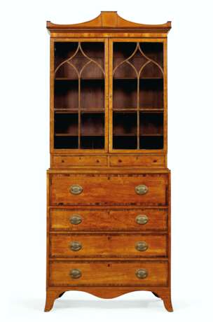 A GEORGE III SATINWOOD, MAHOGNAY AND INDIAN ROSEWOOD BANDED SECRETAIRE BOOKCASE - фото 1