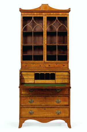 A GEORGE III SATINWOOD, MAHOGNAY AND INDIAN ROSEWOOD BANDED SECRETAIRE BOOKCASE - photo 2