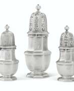 Pepper cellar. A SET OF THREE GEORGE I SILVER CASTERS